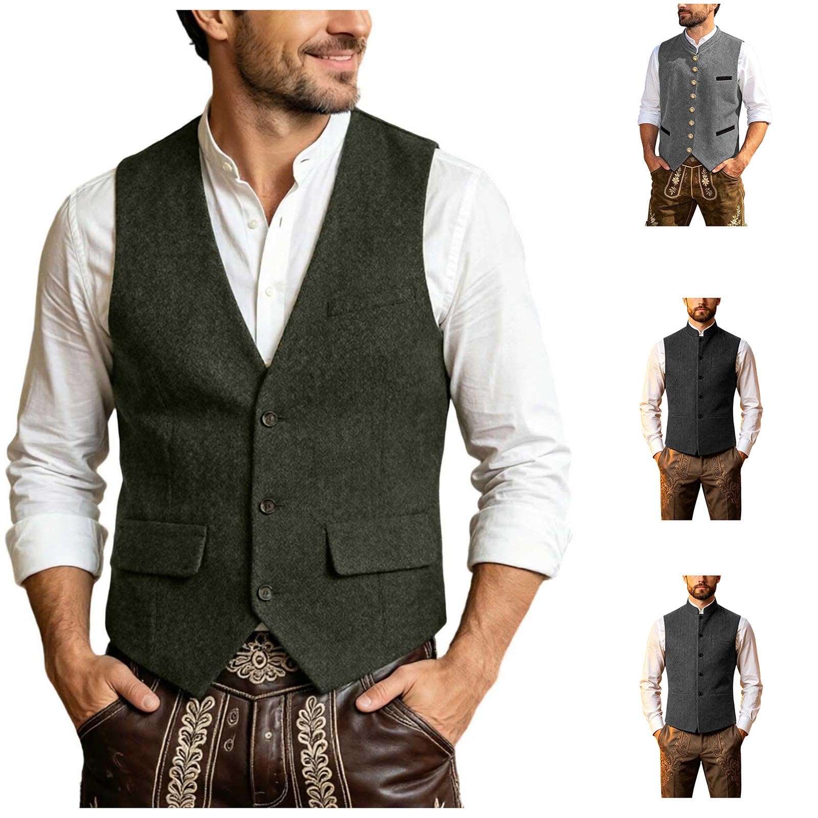 Plus Size Waistcoat Mens Single Breasted Casual Big Tall Beer Festival