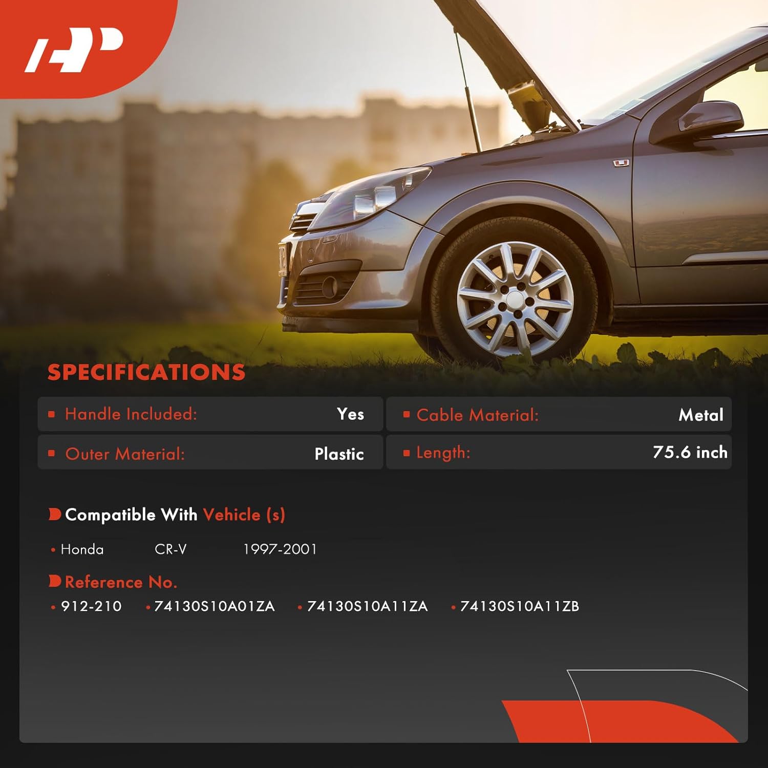 A-Premium Front Hood Latch Release Cable with Handle Compatible with Honda CR-V CRV 1997 1998 1999 2000 2001, 75.6 inch, Replace# 74130S10A11ZA, 74130S10A11ZB