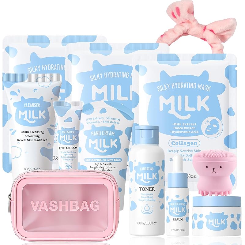Kit de cuidados com a pele Anweina com leite, 12 peças
