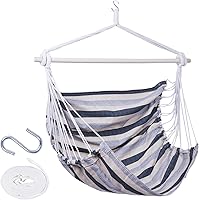 Backyard Expressions Striped Hammock Chair with Anti-Slip Steel Spreader Bar - 300lb Hanging Rope Swing for Indoor Outdoor Relaxation