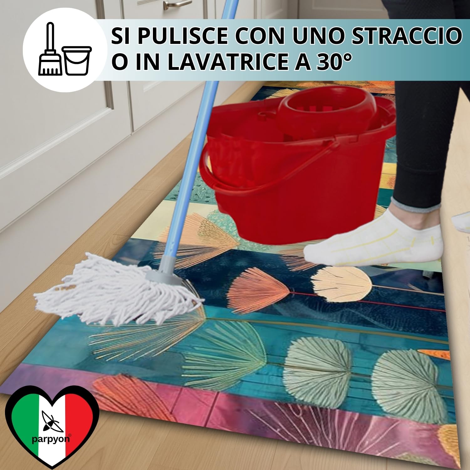 parpyon® Tappeto cucina Antiscivolo Lavabile Alby Nuova passatoia al metro ANTIMACCHIA e ANTISFILO tappeti cucina, bagno salotto moderno runner Italia