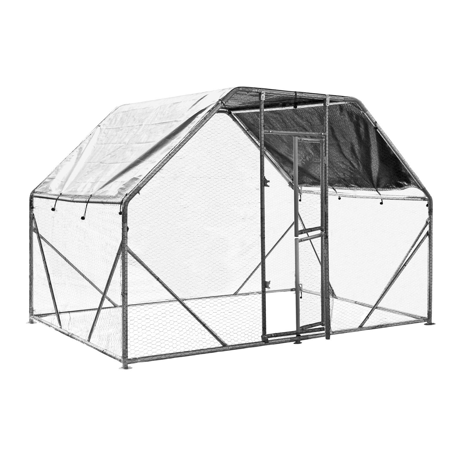 XXL Open Enclosure for Pets 2x3x2m Aviary or Chicken Coop with Water-Repellent Sun Shade and Door