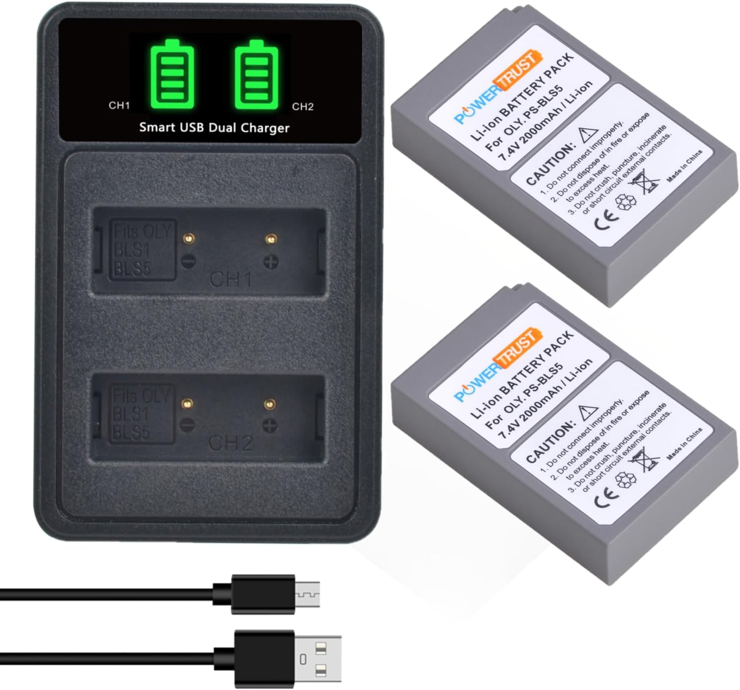2pcs 2000mAh BLS-5 BLS-50 Battery with Charger for Olympus OM-D,E-M10 Mark IV, E-M10 Mark II, E-M10 Mark III S, E-M5 Mark III, PEN E-PL2,E-PL5,E-PL6,E-PL7, E-PM1, E-PM2,E-M10, E-M10 II