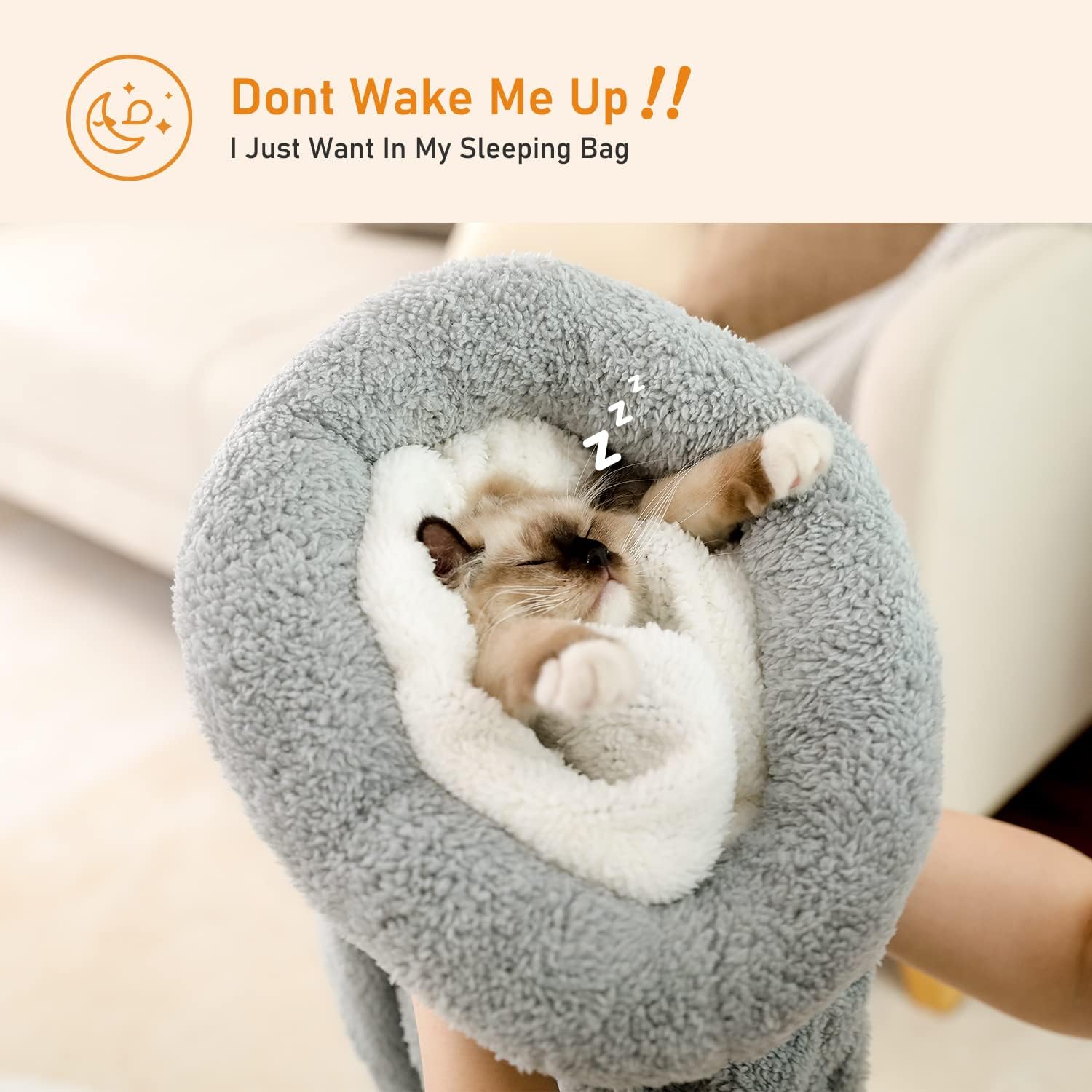 PAWZ Road Cat Sleeping Bag Self-Warming Kitty Sack 20 Inches X 22 Inches- Grey