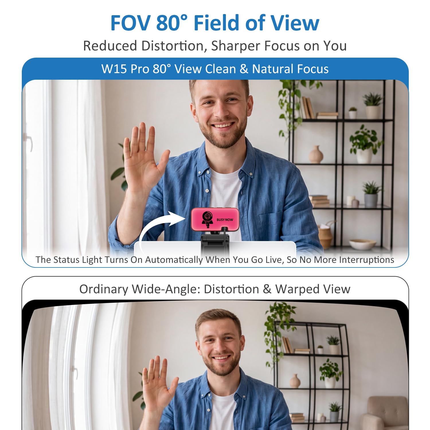 Cámara web 4K con luz y zoom, cámara USB para ordenador con micrófono, cobertura de privacidad y luz antiinterferencias, cámara web 4K UHD de enfoque automático para monitor de ordenador
