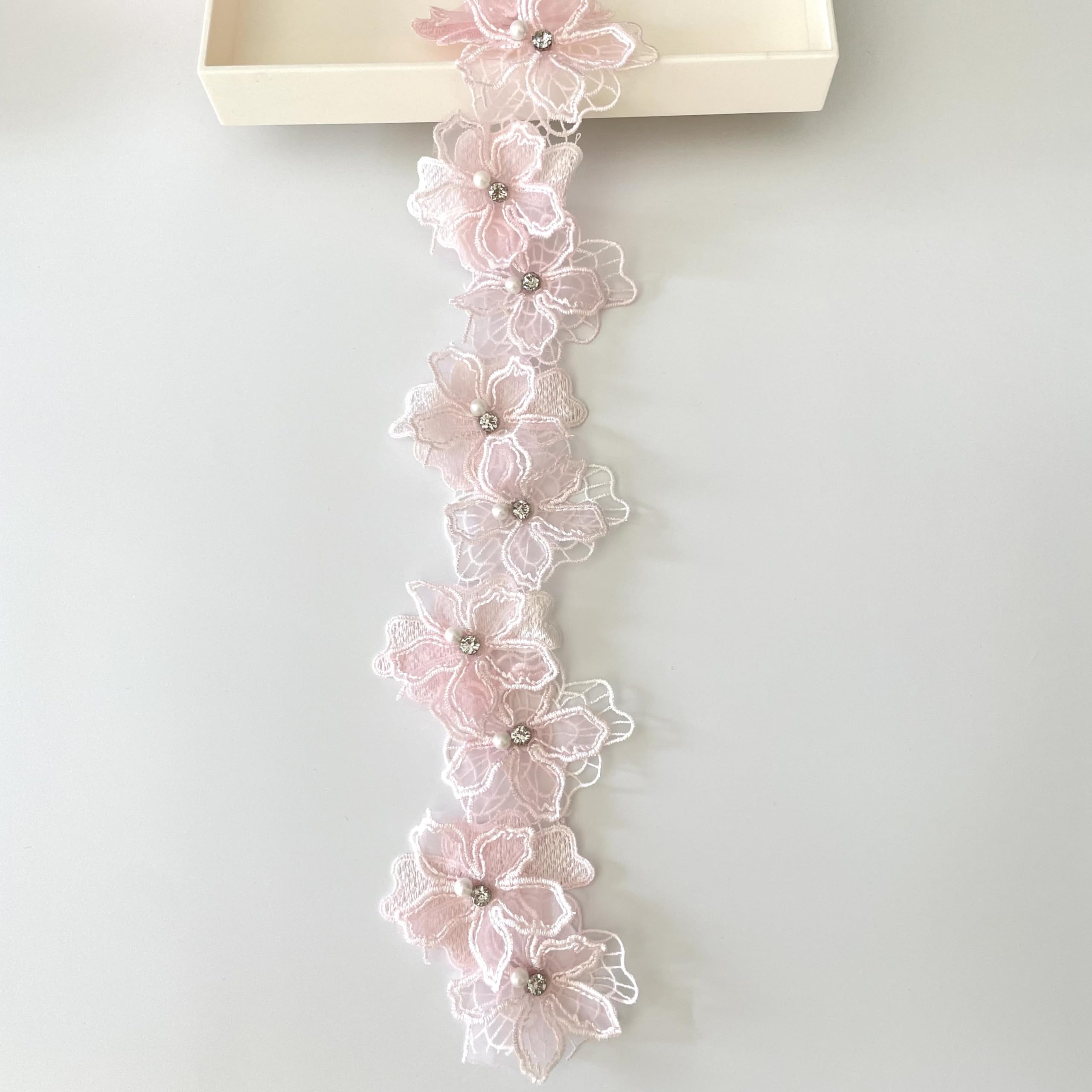 Amazon.com: 2 Yards 3D Pearl Beads Flower Lace Trim Ribbon Floral