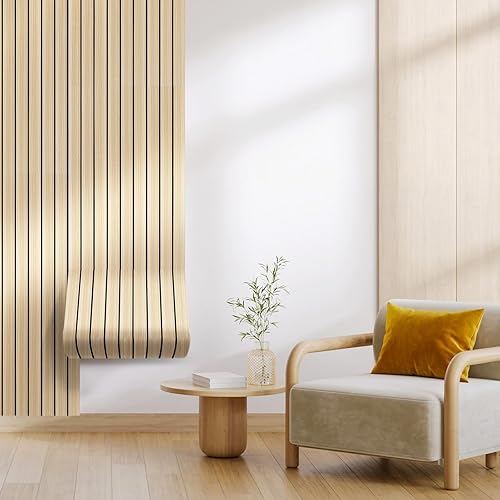 Miniatura 7 de WADILE Paneles de madera de PVC para pared, paneles insonorizados de roble de 15.7 pulgadas x 8.5 pies, paneles de pared 3D para decoración de