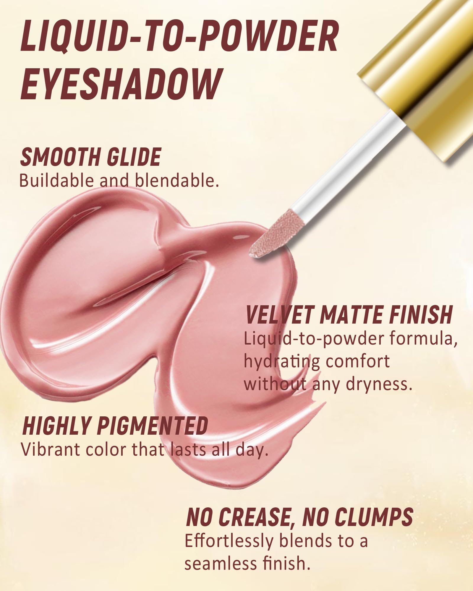 Fard a Paupiere Liquide Velvet, Rose Marron Liquid-to-Powder Ombre a Paupiere Waterproof avec Finition Mat Naturelle, Formule Estompable, Longue Tenue, Hautement Pigmentée, Maquillage pour les Yeux-08 - 4