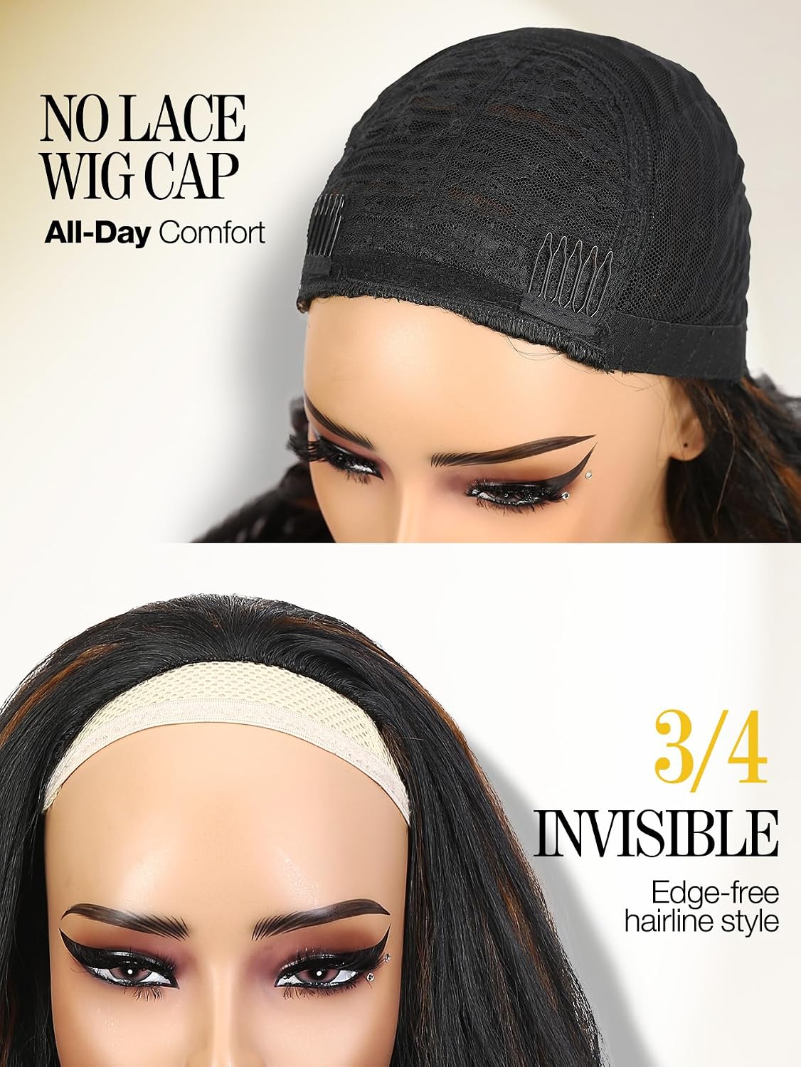 Yaki Curly Half Wig Body Wave Glueless Wigs 3 In 1 Seamless Kinky Half Wigs for Black Women Ombre Brown Synthetic Headband Wig with Curly Ends 18 Inch 1B 30#