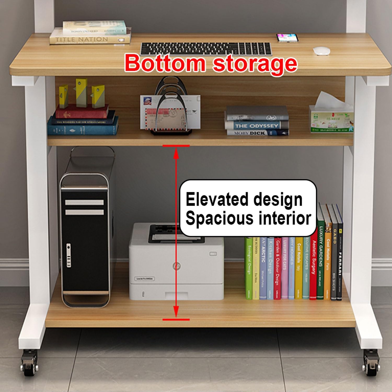 Stylowe mobilne biurko komputerowe z miejscem do przechowywania, domowe biuro, stół do gier, nowoczesny, minimalistyczny design, idealne do biura, gabinetu, salonu (A2 61 cm dł. x 58 cm szer.)