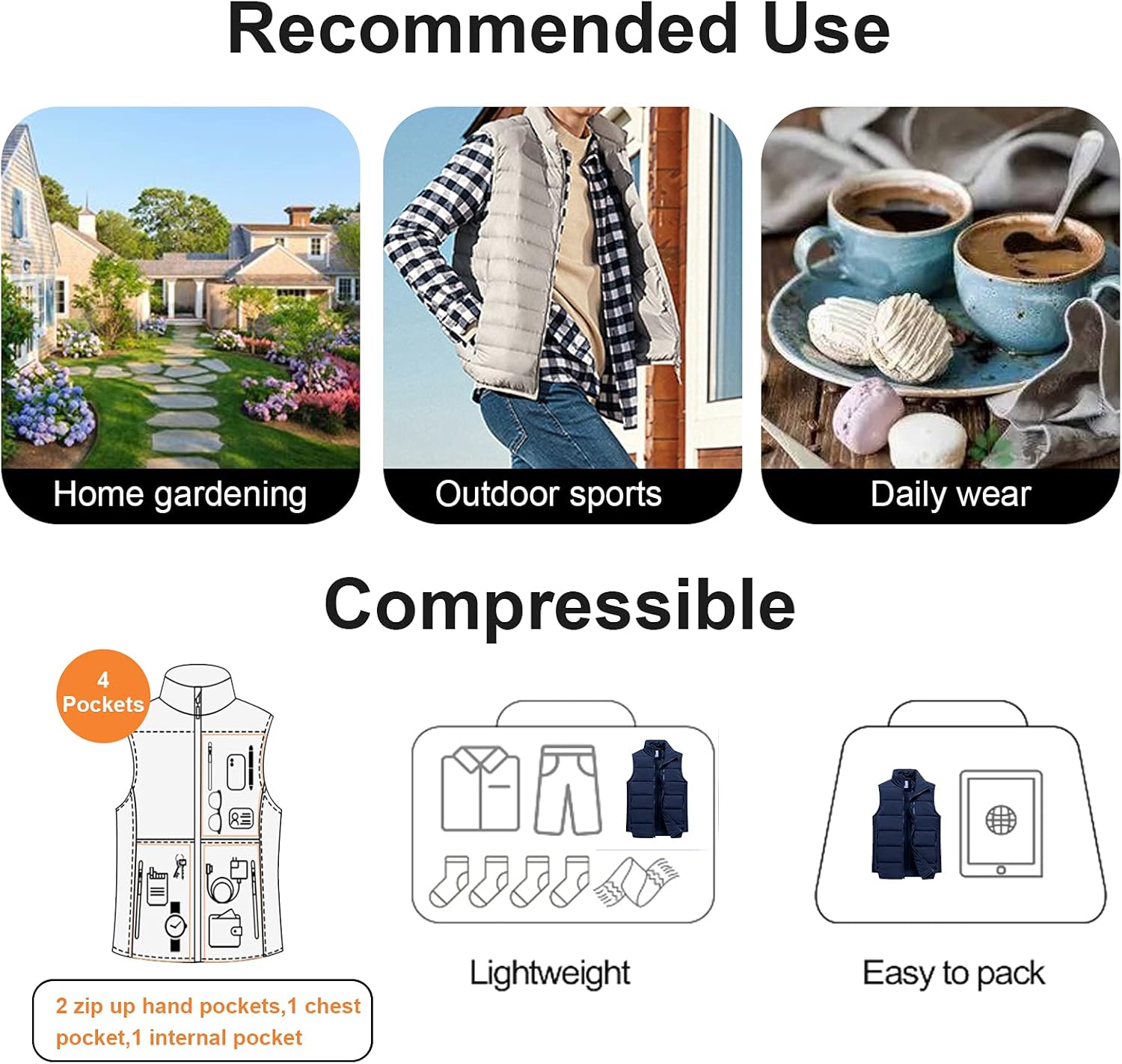 Chrisuno Men's Puffer Vest Casual Stand Collar Quilted Waistcoat Outdoor Padded Ski Vest - Image 5