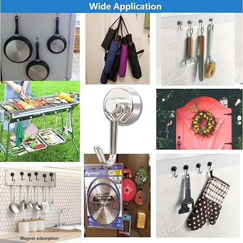 Miniatura 7 de Donanim Ganchos magnéticos, gancho magnético de neodimio resistente, 30 libras, para colgar herramientas de cocina, refrigerador, parrilla, cocina,