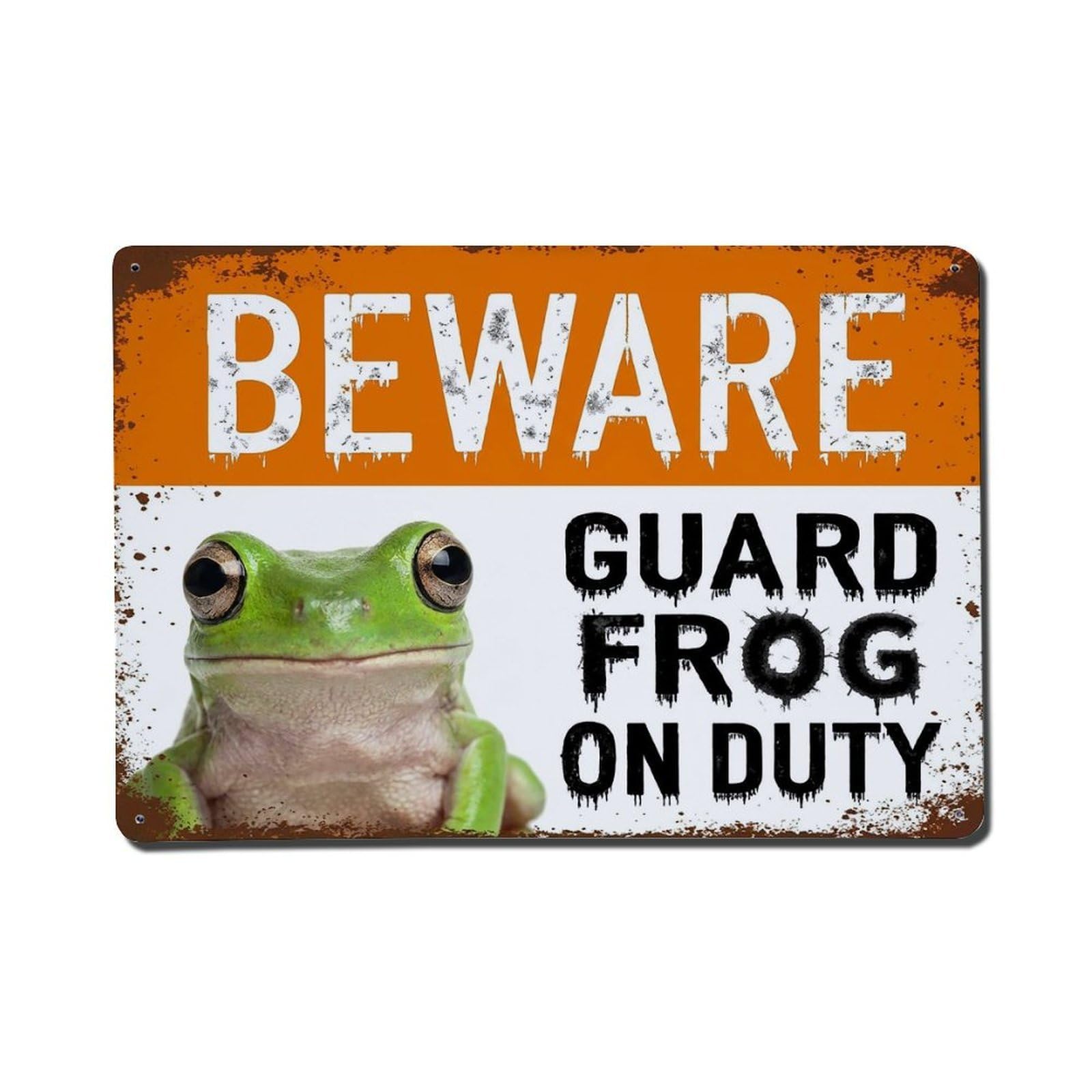Vintage Funny Frog Guard Beware of Pet Pathway Metal Tin Sign Plaque Wall Decor for Cafe, Club Bar, Office, Garden Metal Poster 8x12Inch