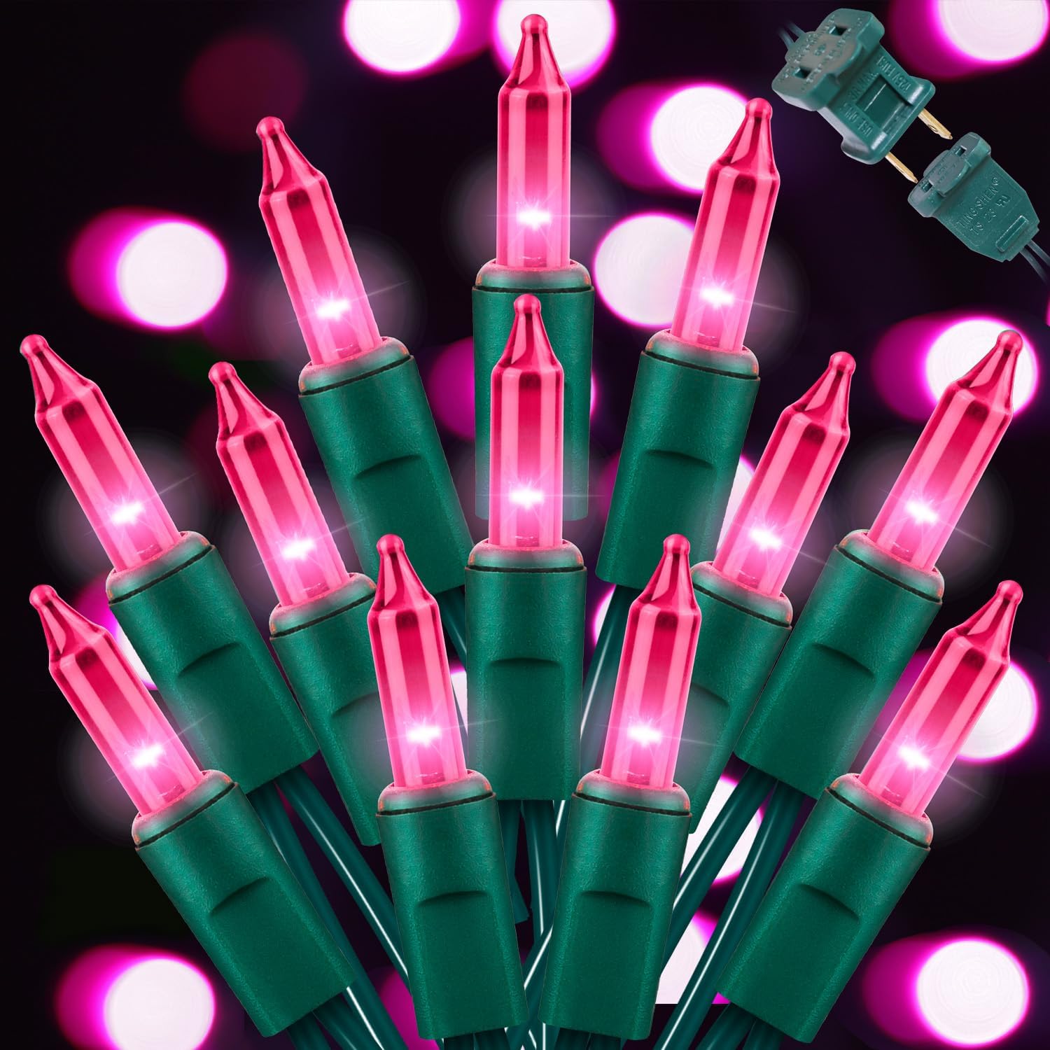 LAMPHOME Pink Christmas Valentine's String Lights 100 Mini Incandescent Fairy Light Decor 20 Ft Green Wire Indoor & Outdoor Party Patio Bedroom, Xmas Tree Garland Easter Holiday Decoration