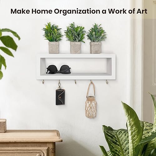 Miniatura 2 de Estante de pared con ganchos  Soporte decorativo para llaves y cartera para pared para gafas de sol, correas, bufandas y cordones  15.7 x 5.1 x 2.9