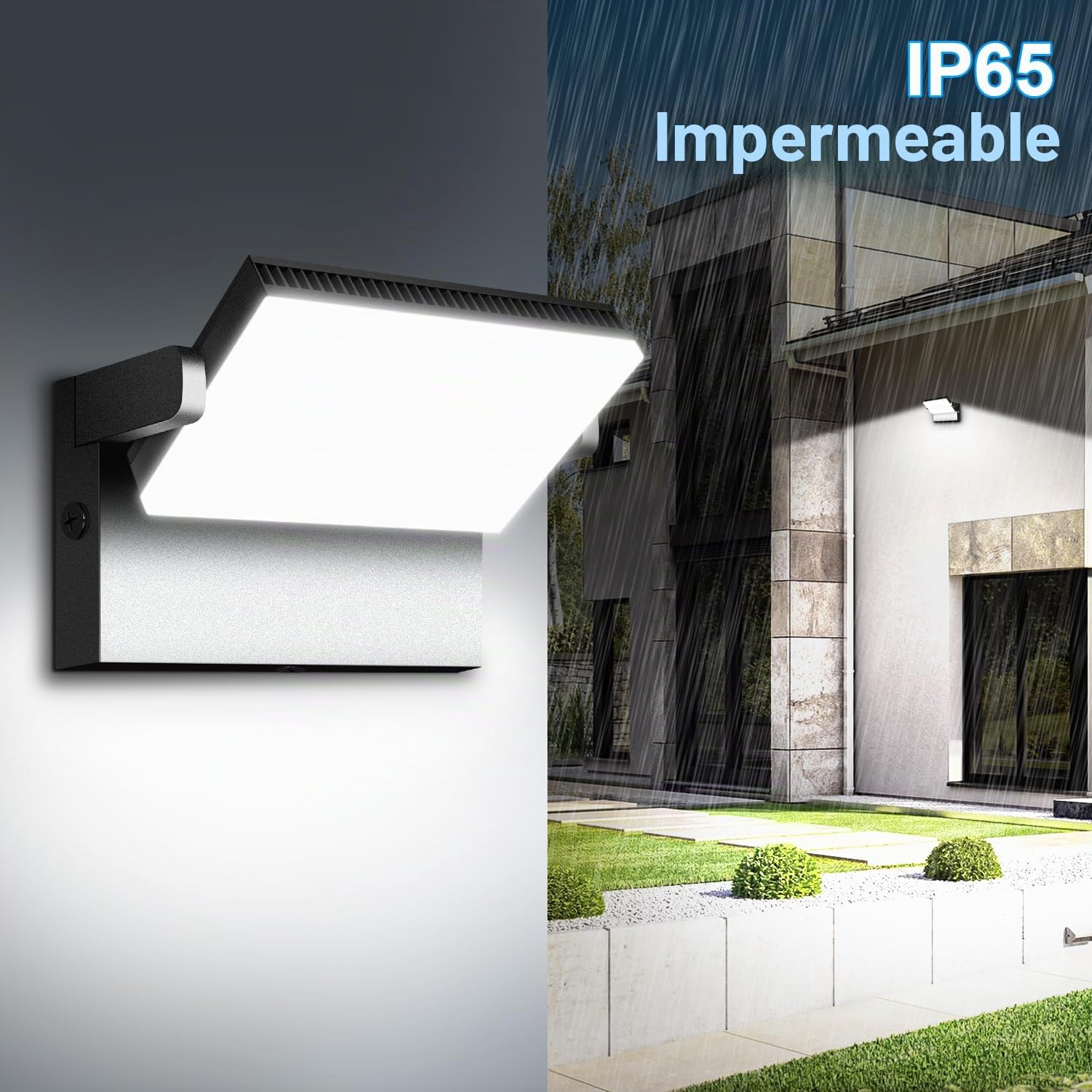 Kingwen LED Außenwandleuchte 120W,14000lm,6000K Kaltweiß,IP65,360° | Schwarze Aluminium-Wandlampe,14000lm,6000K Kaltweiß,360° schwenkbar für Fassade,Garage,Einfahrt und Lagerhalle