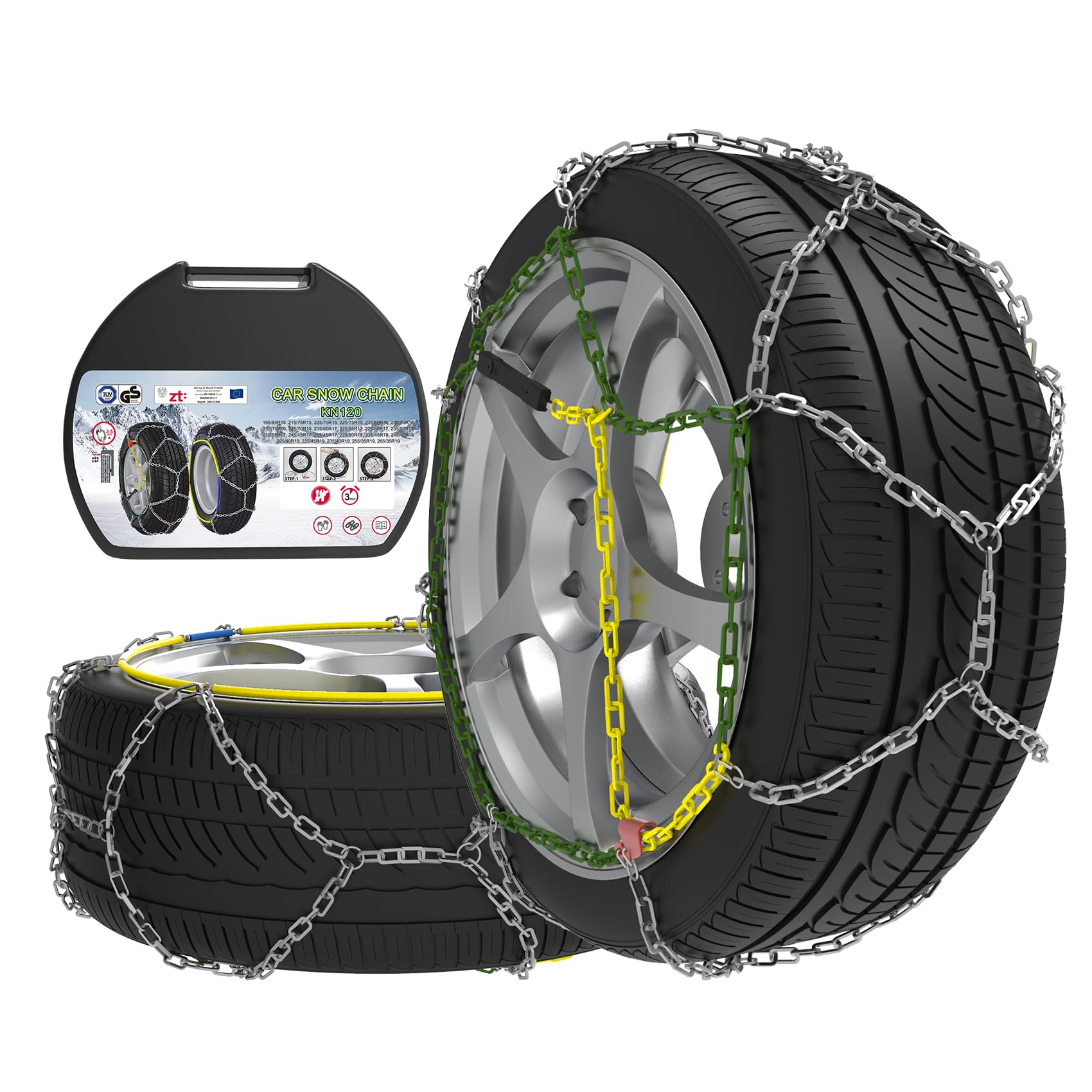 Chaînes Neige antidérapantes Pour Voiture en Acier Allié de 12 mm, Chaînes Neige Durables pour Voiture Avec Tendeur Automatique (taille 120)