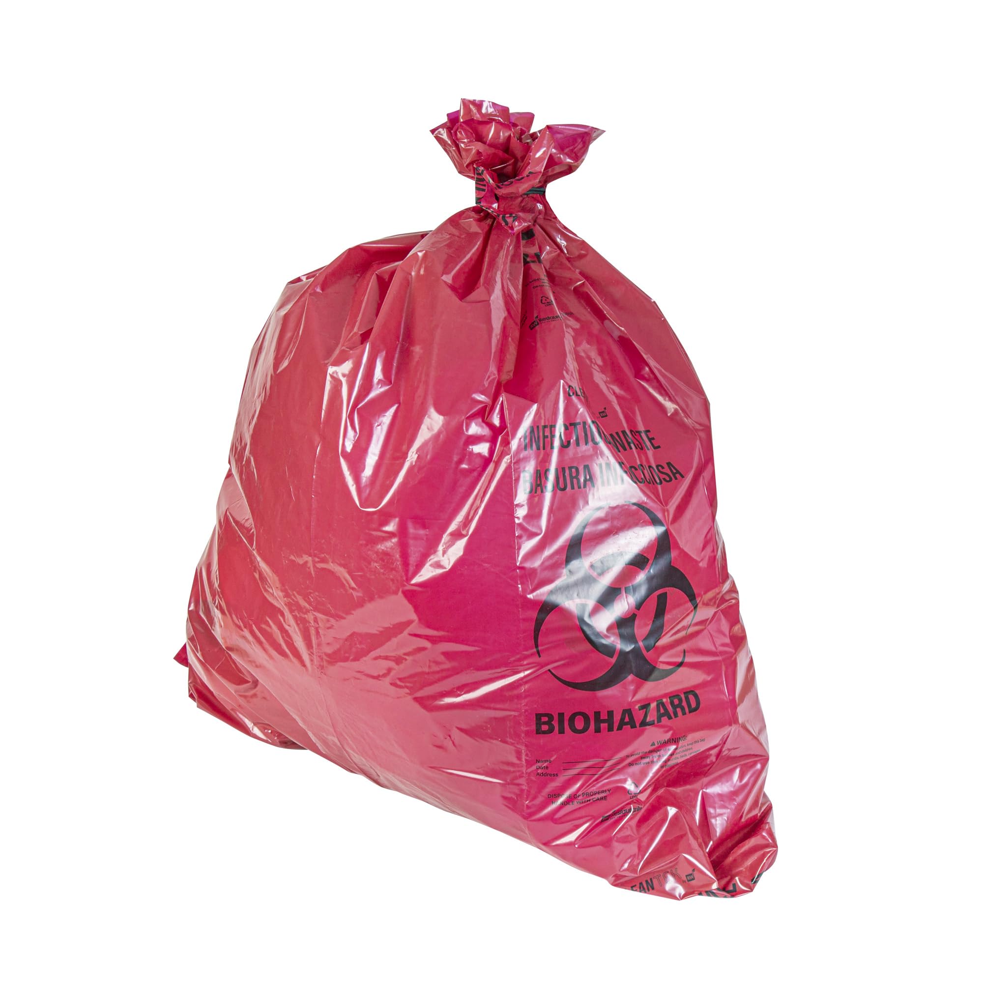 Restaurantware Red Biohazard - Bolsas de basura resistentes a fugas y resistentes a pinchazos, para residuos infecciosos, para uso en entornos médicos y farmacéuticos, 50 unidades, 40-45 galones, 40
