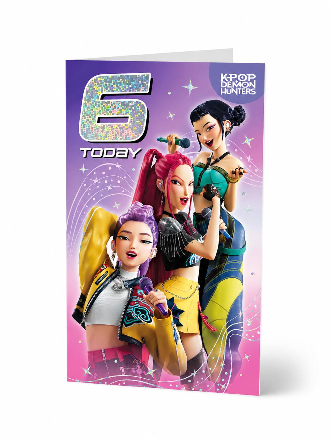 KPOP Demon Hunters 6th Birthday Card 'Birthday Superstar' Fun Pop Star Birthday Card for Girls Age 6 – Colourful Music-Themed