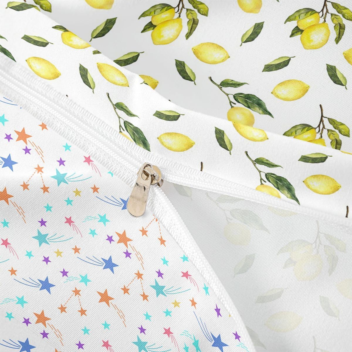 Feelyou Lemon Print Bedding Duvet Cover Set Queen Size Lemon Botanical Bedding Set for Kids Boys Girls Decor Leaf Comforter Cover Set Microfiber Summer Fruit Bedspread Cover Bedroom Bedclothes