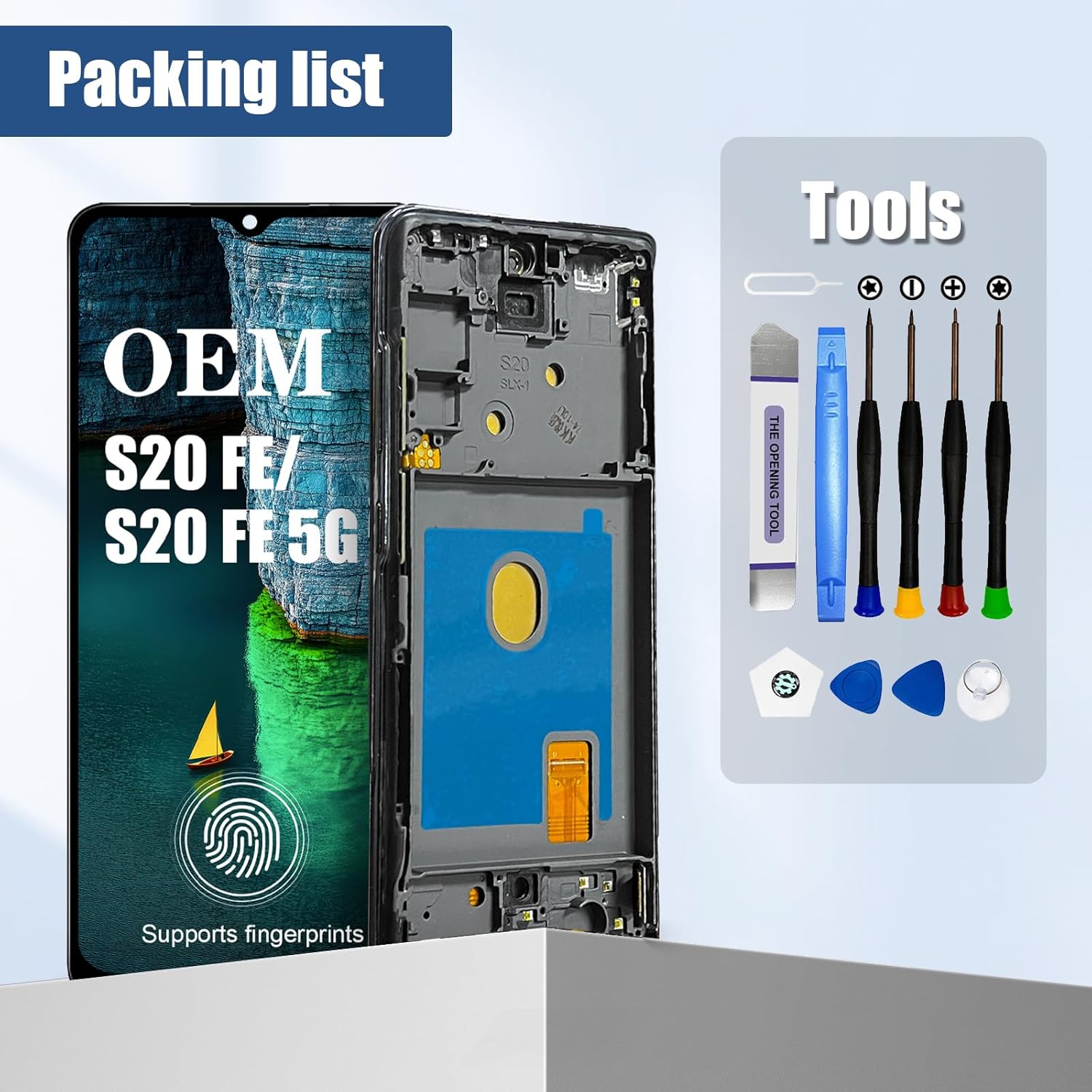 OEM AMOLED for Samsung Galaxy S20 FE 5G Screen Replacement Kit LCD Display Digitizer Assembly Touch Screen SM-G781U1/DS SM-G781U G781W 6.5 inch (Black with Frame)