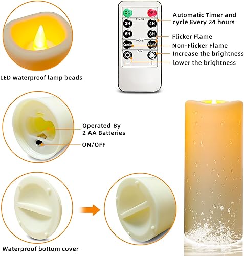 Miniatura 2 de Velas LED sin llama, funciona con pilas, impermeables, para interiores y exteriores, con control remoto de 10 teclas y temporizador de 24 horas,