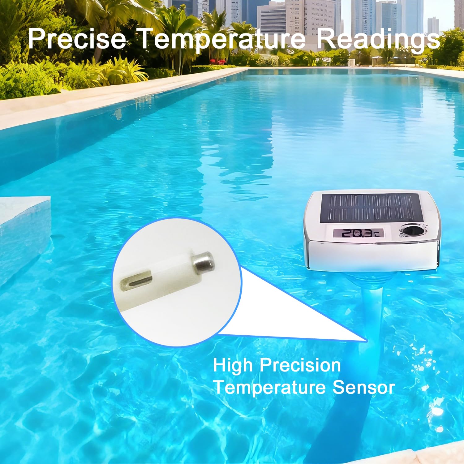 Solar Pool Thermometer,Poolthermometer Schwimmend mit Dynamischer Beleuchtung,LCD-Bildschirm für Einfaches Ablesen,IP68 Wasserdicht,8 Dynamischen Lichteffekten,für Schwimmbad,Whirlpool,Spa