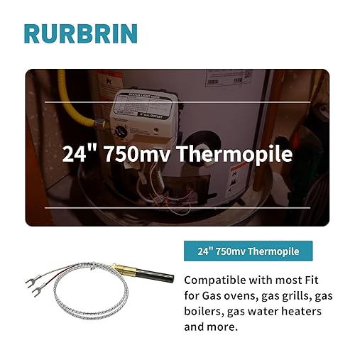 Miniatura 3 de Generadores de termopila de 24 pulgadas y 750 mv compatibles con calentador de calor Glo, termopar de milivoltio de chimenea de repuesto para piezas