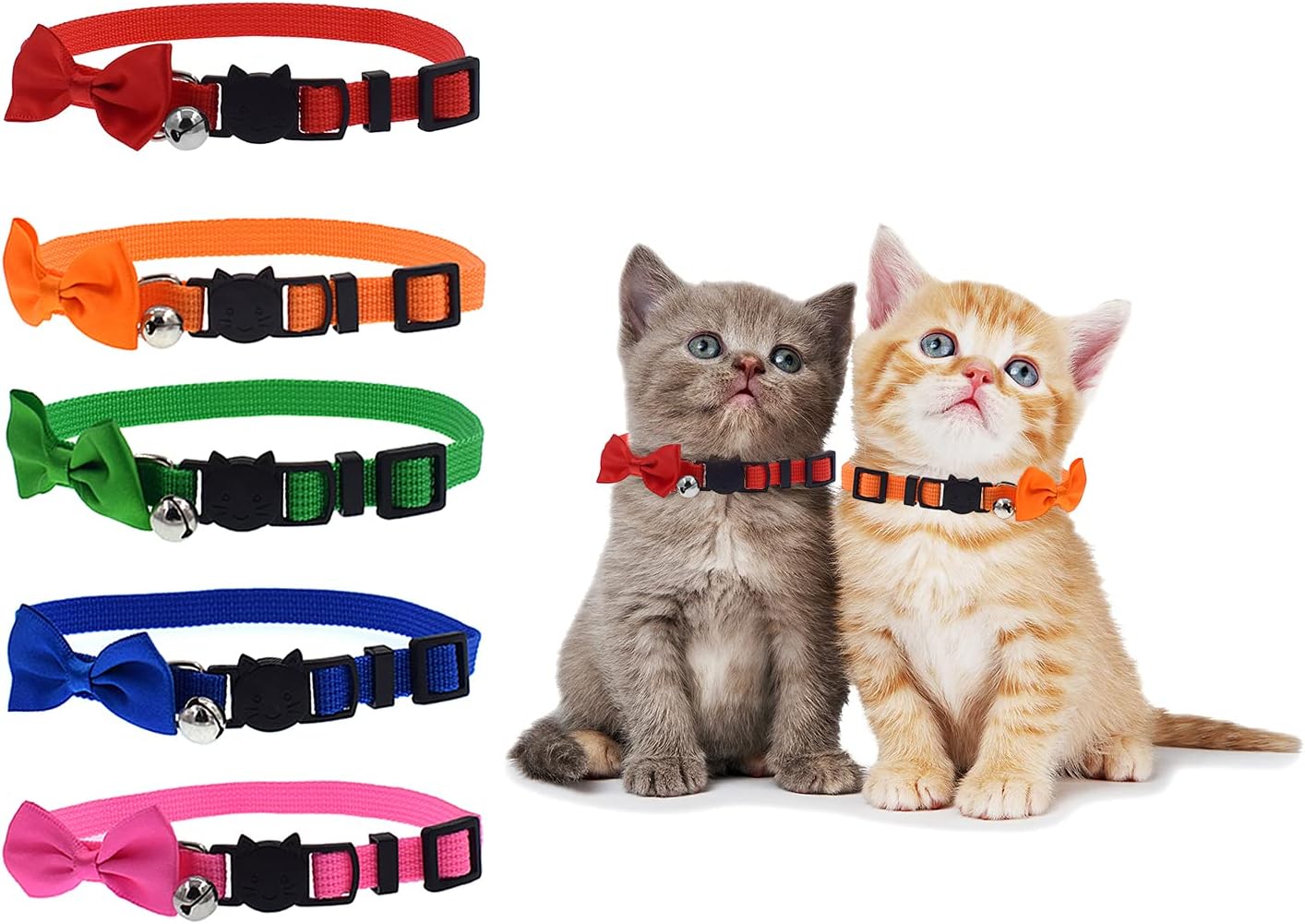 Cat Collars,Kitten Collar with Bell and Bow Tie,5 Pack Safety Adjustable Cat Collar for Girl Cats