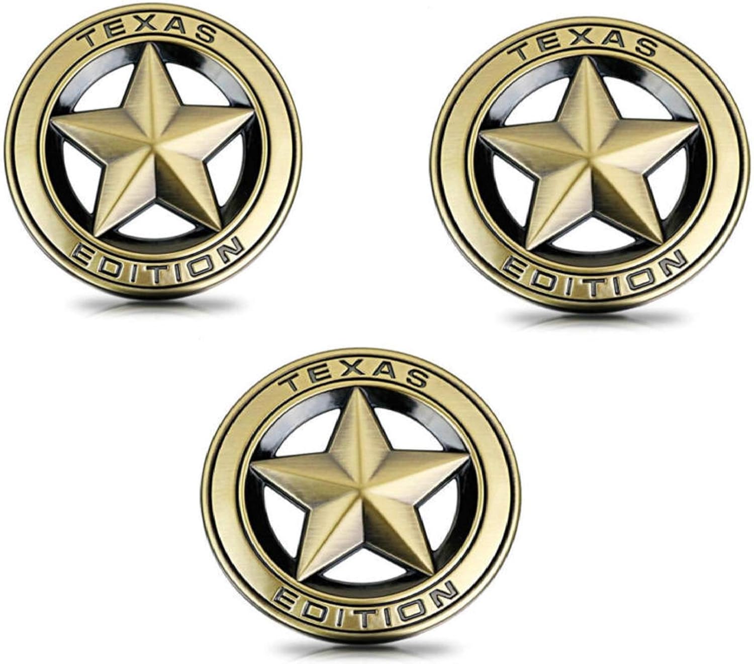 Muzzys (Set of Three) Texas Edition Star Bronze Round 3" Shield Emblem Universal StickOn FITS Tundra, Tacoma, F150, Silverado, Titan, Hood, Door, Tailgate, Grille, Fender, etc