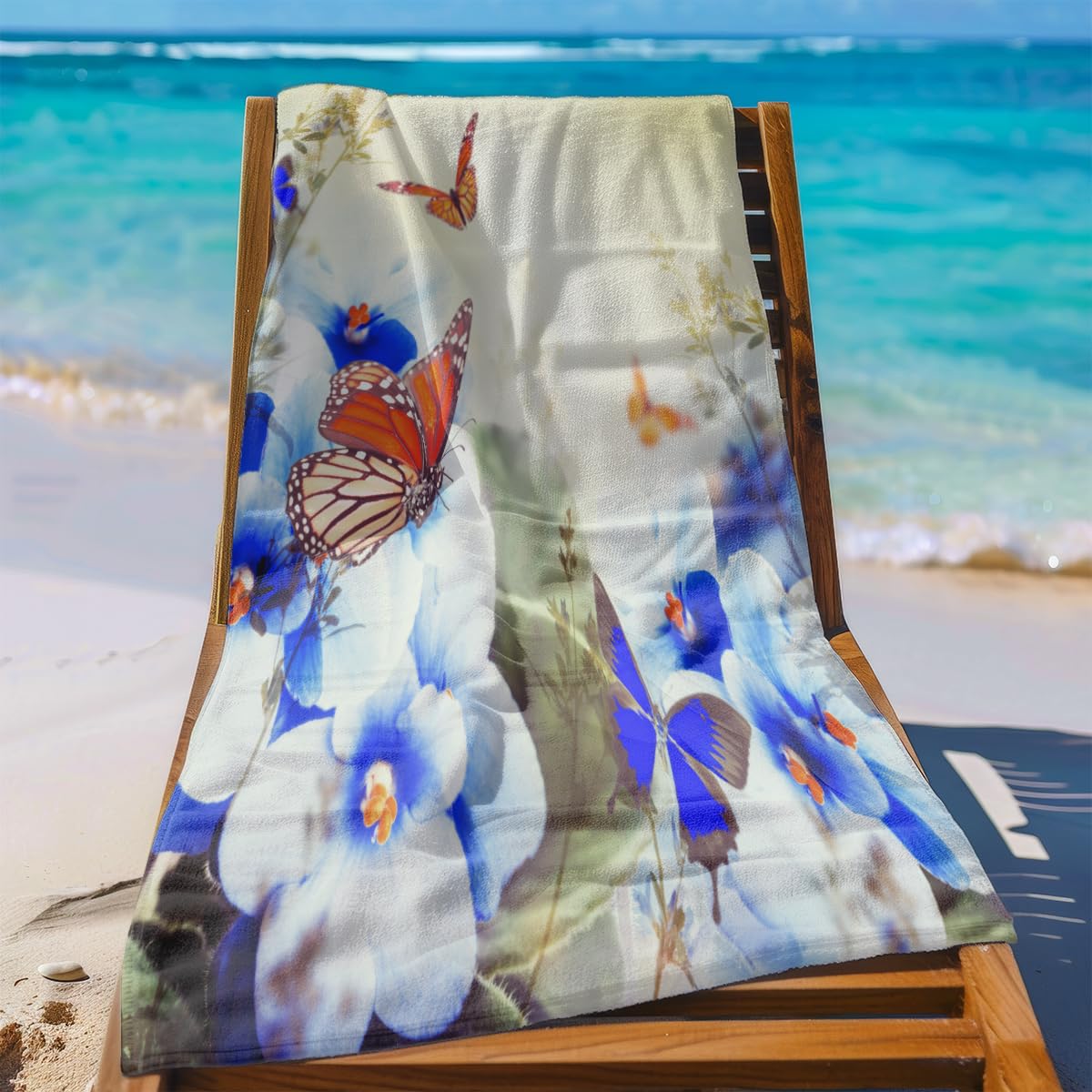 Serviette de Plage Papillon Bleu Royal Serviette de Bain Sport Piscine Toilette Microfibre Piscine Anti Sable Drap de Plage Bain xxl Ultraléger Portable Towel Absorbant Séchage Rapide 200x220cm