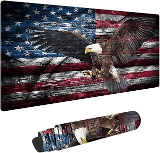 American Flag and Eagle Non-Slip Rubber Large Gaming Mouse pad | Large Gaming Mouse Pad XXL Extended Mouse pad with Stitched Edges Non-Slip Base Water Resist Pad Desk Mat 35.4x15.7inch
