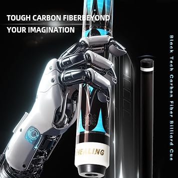 Carbon Fiber Billiard Cue, Playing Cue with 11.8mm Head, 100% Carbon Fiber Shaft, 1/2 Professional Billiard Cue, 58 with 8-Tooth Connector for Billiard Enthusiasts