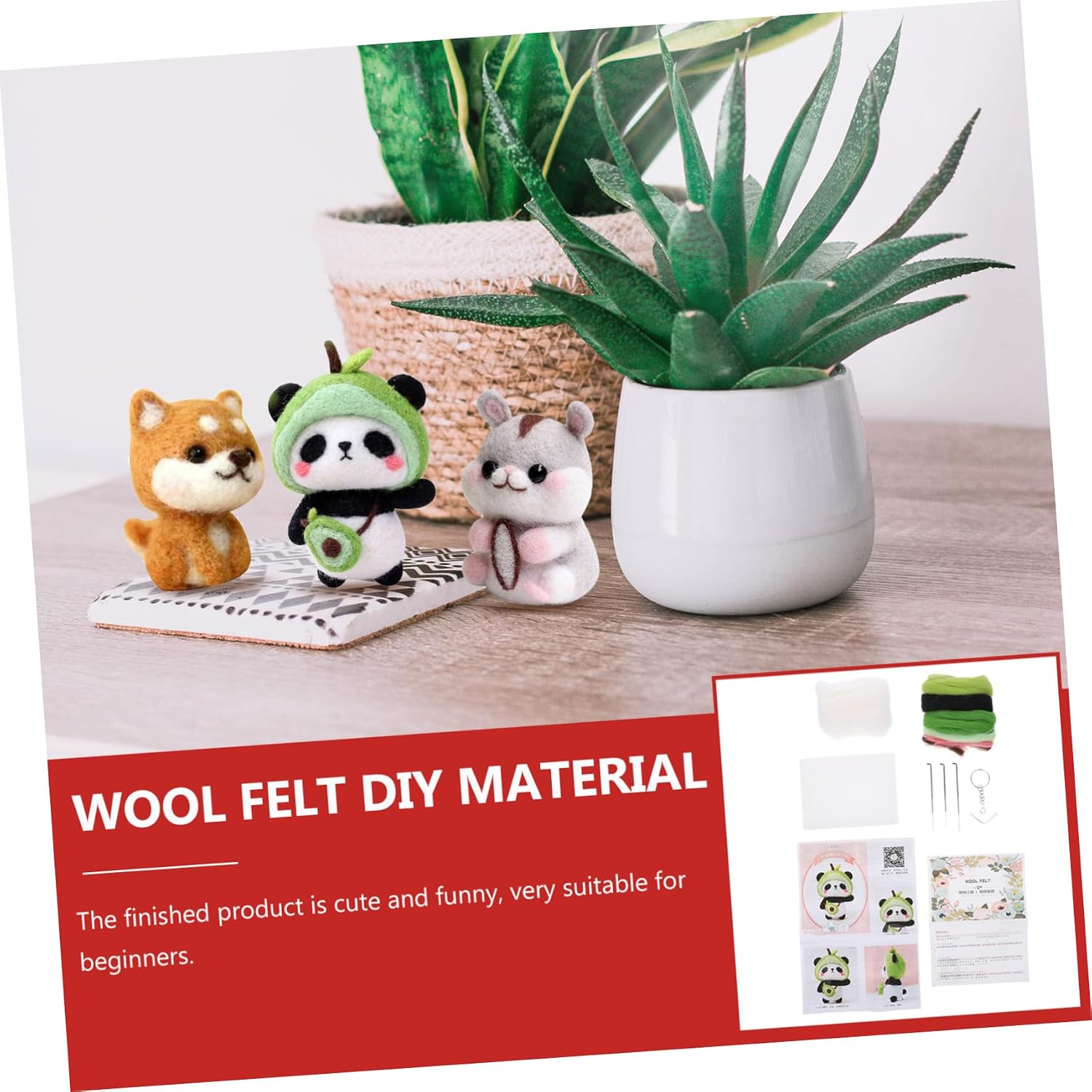 Angoily Beginner Needle Felting Kit DIY Panda Doll Craft Kit Wool Felt Needles