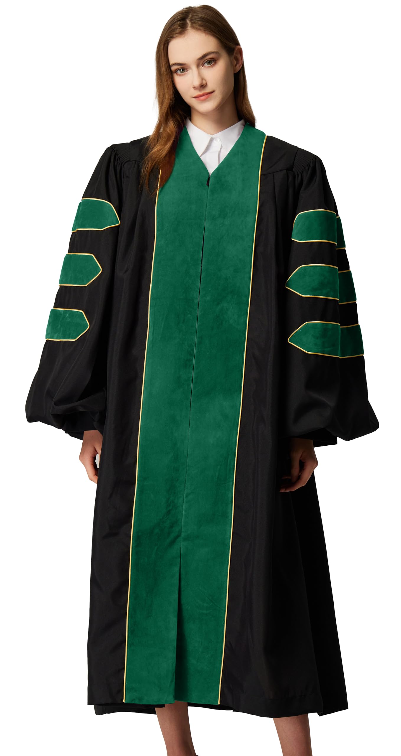 MyGradDay Unisex Deluxe Doctoral Graduation Gown with Gold Piping