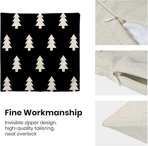 Miniatura 6 de BETGINY Fundas de almohada de Navidad de 18 x 18 pulgadas, 2 unidades, diseño de árboles blancos y negros para sofá, decoración de Navidad de