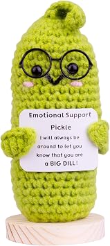 Handmade Emotional Support Pickle Crochet Gift, Funny Knitted Wool Cucumber Inspirational Gifts with Cards for Friend Birthday Mothers Day Easter Basket Stuffers