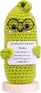 Handmade Emotional Support Pickle Crochet Gift, Funny Knitted Wool Cucumber Inspirational Gifts with Cards for Friend Birthday Mothers Day Easter Basket Stuffers