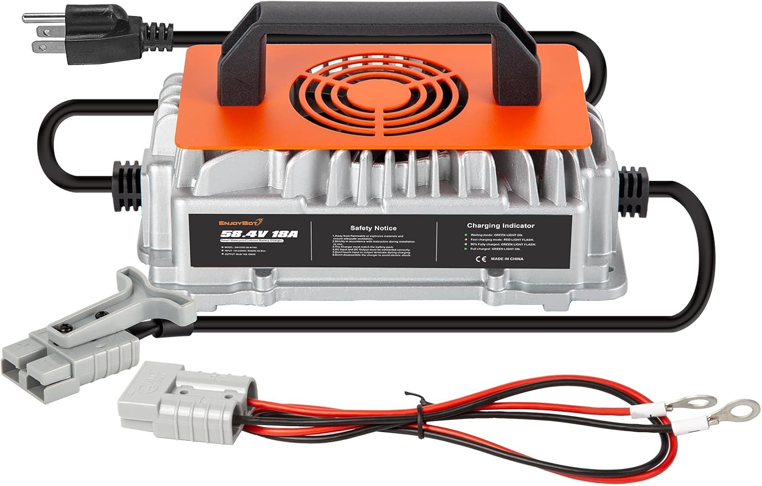 Enjoybot 58.4V 18A LiFePO4 Lithium Battery Charger with 0V Smart Charge Function, Mountable and IP65 Waterproof AC-DC Smart Charger for 48V LiFePO4 Lithium Golf Cart Battery