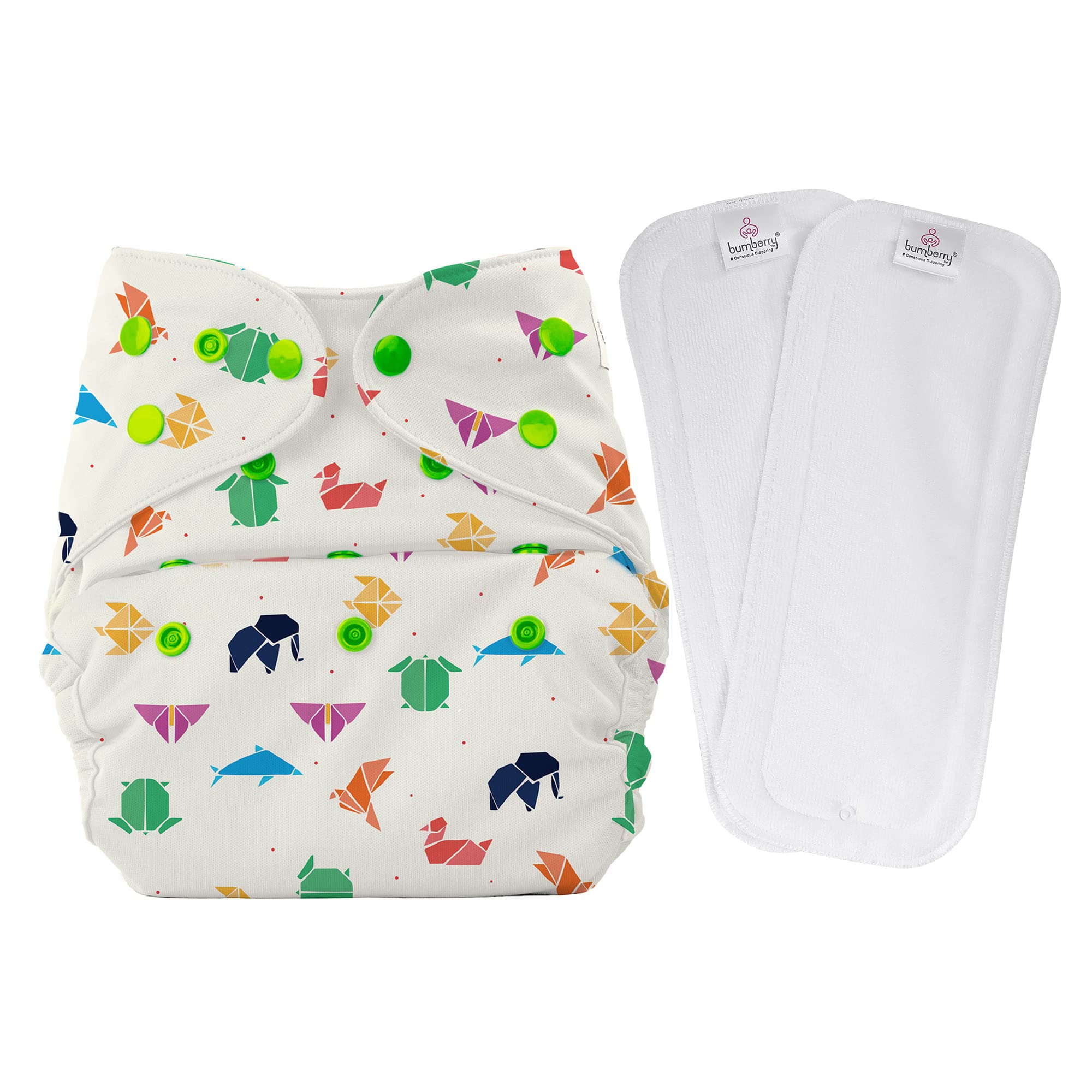 Bumberry Cloth Diaper Cover With 2 Wet Free Inserts Perfect For Babies Between 6-36 months, 7 to 15 Kgs, Origami print (Adjustable, Washable & Reusable, Snap Fit Diaper Cover With 2 Soakers)-image-37