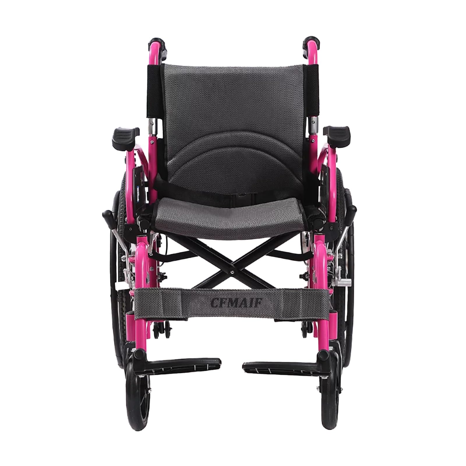 Sedia a rotelle pieghevole, Alluminio, Due sistemi frenanti, Pedane pieghevoli e rimovibili, Sedile 48 cm,Ruote piene(Pink)