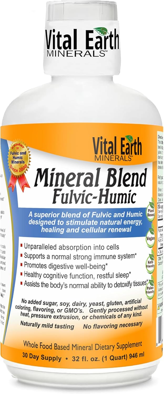 Vital Earth Minerals Fulvic Humic Mineral Blend Liquid – Fulvic Acid Supplement with 70+ Trace Minerals, Electrolytes for Recovery, Balance & Energy, 32 Oz + 1 Oz Cup Vital Earth Minerals Fulvic Humic Mineral Blend Liquid – Fulvic Acid Supplement with 70+ Trace Minerals, Electrolytes for Recovery, Balance & Energy, 32 Oz + 1 Oz Cup