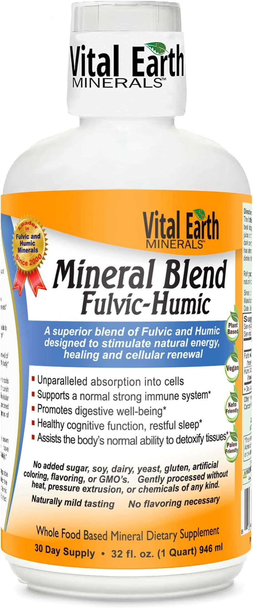 Fulvic Humic Mineral Blend Liquid – Fulvic Acid Supplement with 70+ Trace Minerals, Electrolytes for Recovery, Balance & Energy, 32 Oz + 1 Oz Cup