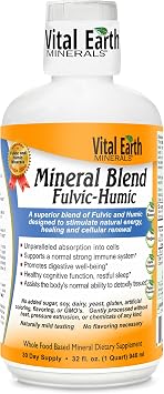 Vital Earth Minerals Fulvic Humic Mineral Blend Liquid Fulvic Acid Supplement with 70+ Trace Minerals, Electrolytes for Recovery, Balance & Energy, 32 Oz + 1 Oz Cup