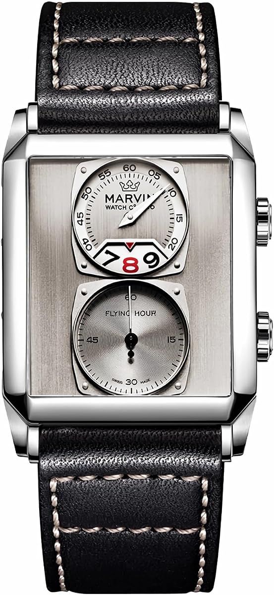 Watches for Men Swiss Mens Watch in Stainless Steel with Leather Strap and Rectangular Sapphire Glass Dial, Quartz Movement, 50M Waterproof