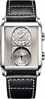 Herrenuhren Schweizer Herrenarmbanduhren aus Edelstahl mit Lederarmband und rechteckigem Saphirglas-Zifferblatt, Quarzwerk, 50 m wasserdicht