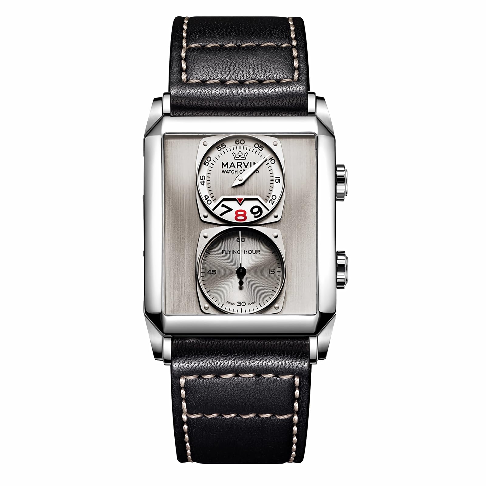 marvinWatches for Men Swiss Mens Watch in Stainless Steel with Leather Strap and Rectangular Sapphire Glass Dial, Quartz Movement, 50M Waterproof