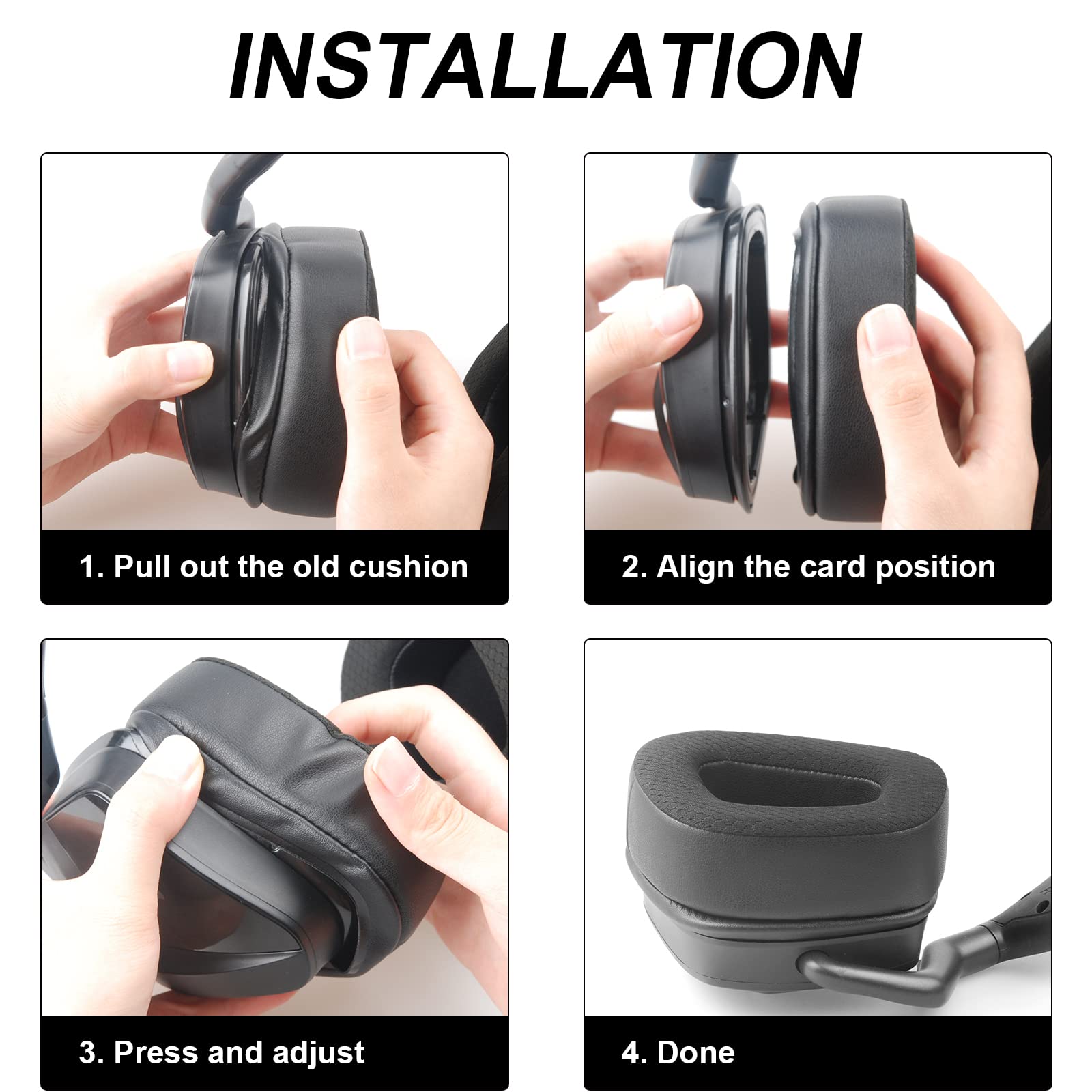 Gvoears Almohadillas de Repuesto para Corsair Void/Void Pro/Void Pro RGB/Void Pro RGB SE/Void Pro Elite/RGB Auriculares inalámbricos para Juegos, Tela de Malla con Cuero proteico Suave (Negro)
