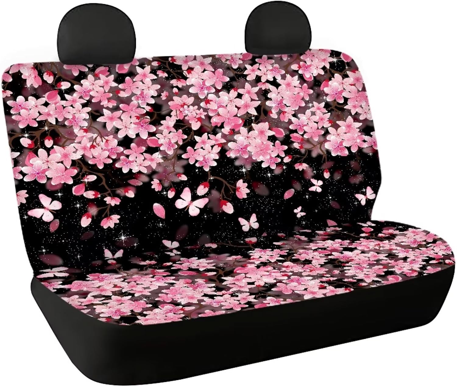Binienty Pink Cherry Blossom Butterfly Car Rear Seat Covers for Women Fashion Auto Backseat Seats Protector Car Interior Bench Cover Universal Fit Cars,Trucks,SUV,Sedan
