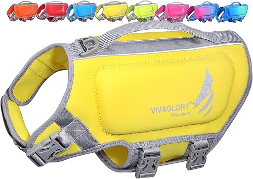 VIVAGLORY Dog Life Vest High Buoyancy Dog Swim Vest, XS, Yellow | Life Jacket with Handle & Leash Ring for Boating & Swimming, Sturdy High Visibility for Cat Doggy Puppy